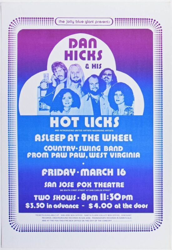 1973 Dan Hicks and his Hot Licks Fox Theater Poster Mint 91