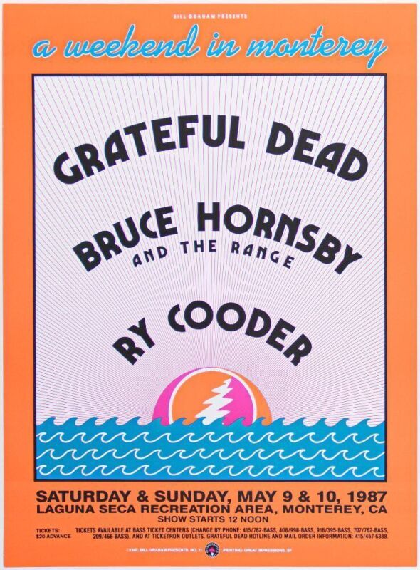1987 BGP-11 Grateful Dead Bruce Hornsby Laguna Seca Recreation Area Monterey Poster Mint 91