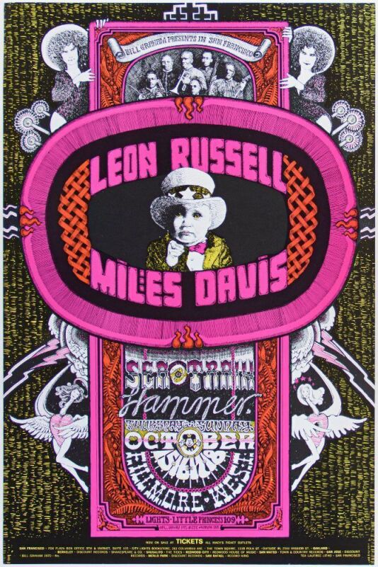1970 BG-252 Miles Davis Leon Russell Fillmore West Poster Near Mint 85