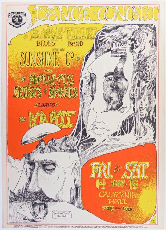 1967 AOR-2.138 Steve Miller Blues Band California Hall Poster Excellent 79