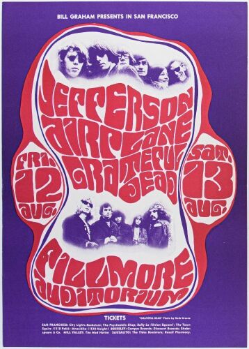 1966 BG-23 Jefferson Airplane Grateful Dead Fillmore Auditorium RP3 Poster Near Mint 83