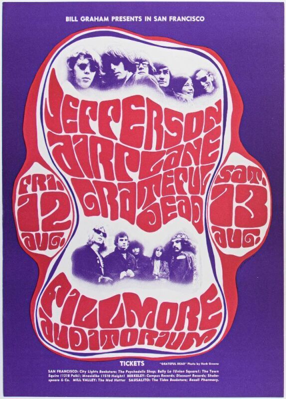 1966 BG-23 Jefferson Airplane Grateful Dead Fillmore Auditorium RP3 Poster Near Mint 83