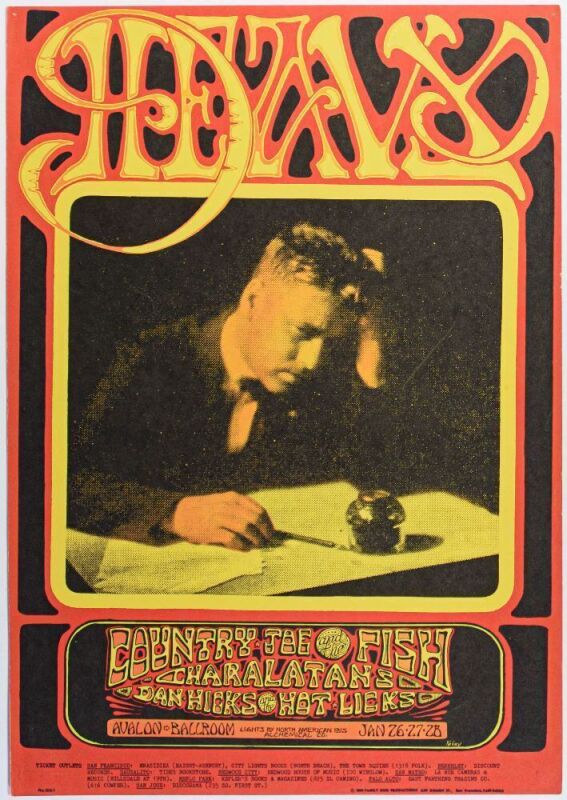 1968 FD-103 Country Joe The Charlatans Avalon Ballroom Poster Excellent 75