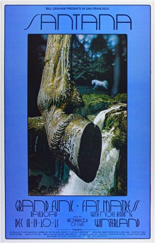1969 BG-207 Santana Grand Funk Railroad Fat Mattress Winterland Poster Near Mint 87