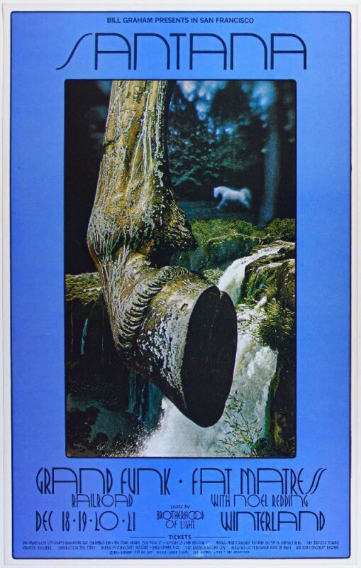 1969 BG-207 Santana Grand Funk Railroad Fat Mattress Winterland Poster Near Mint 87