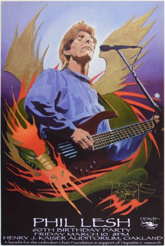 2000 Stanley Mouse Phil Lesh 60th Birthday Party Kaiser Auditorium Oakland Signed Mouse Poster Mint 91