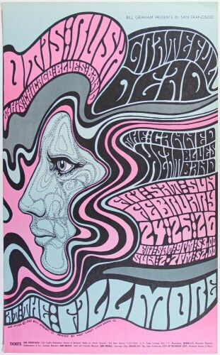 1967 BG-51 Grateful Dead Otis Rush Fillmore Auditorium RP2 Poster Near Mint 85
