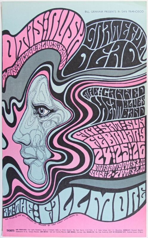 1967 BG-51 Grateful Dead Otis Rush Fillmore Auditorium RP2 Poster Near Mint 85