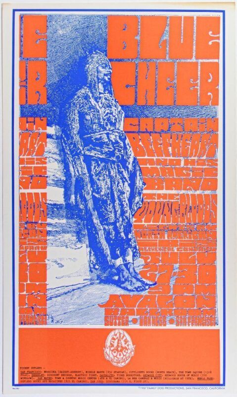 1967 FD-73 Blue Cheer Captain Beefheart Avalon Ballroom Poster Near Mint 83