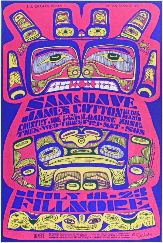 1967 BG-73 James Cotton Blues Band Sam & Dave Fillmore Auditorium Signed MacLean Poster Mint 91