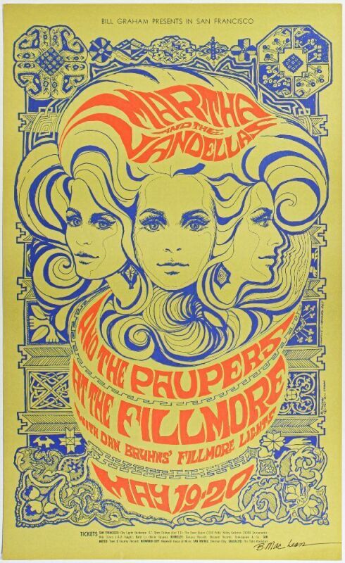 1967 BG-64 Martha & The Vandellas Fillmore Auditorium Signed MacLean Poster Near Mint 87
