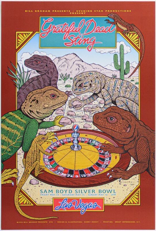 1993 Grateful Dead Sam Boyd Silver Bowl Poster Near Mint 89