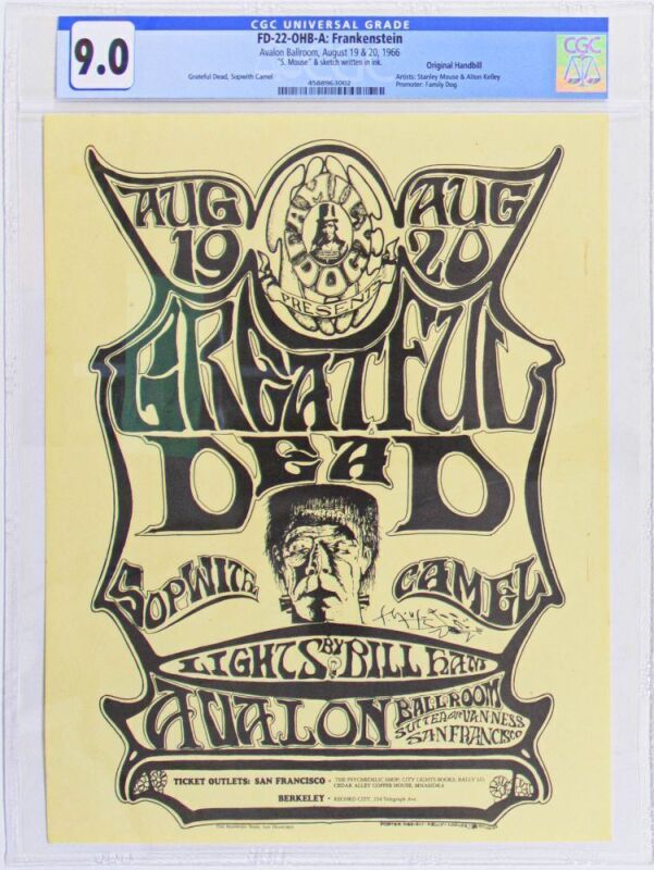 1966 FD-22 Grateful Dead Sopwith Camel Avalon Ballroom Signed Mouse Handbill CGC 9.0