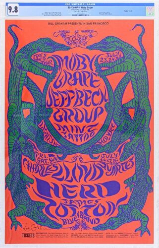 1968 BG-130 Moby Grape Jeff Beck Group Fillmore West Signed Conklin Poster CGC 9.8