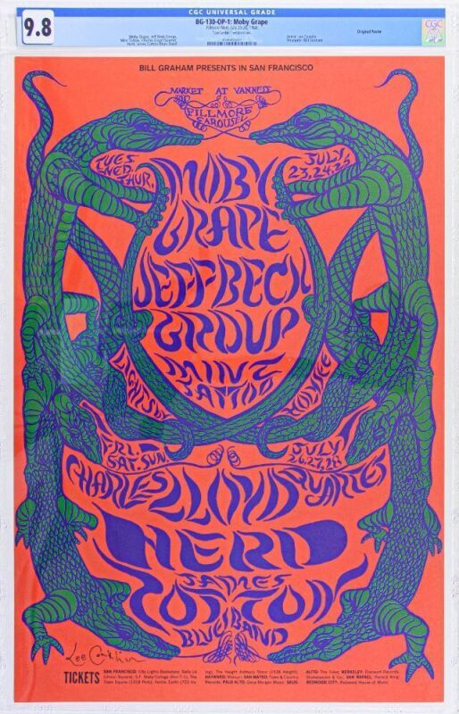 1968 BG-130 Moby Grape Jeff Beck Group Fillmore West Signed Conklin Poster CGC 9.8