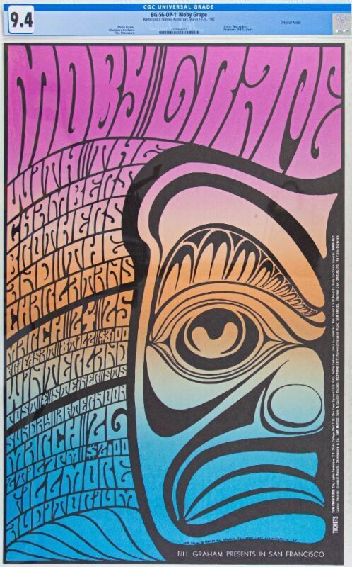 1967 BG-56 Moby Grape Winterland & Fillmore Auditorium Poster CGC 9.4