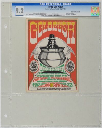 1967 FD-58 Quicksilver Messenger Service Avalon Ballroom Postcard CGC 9.2