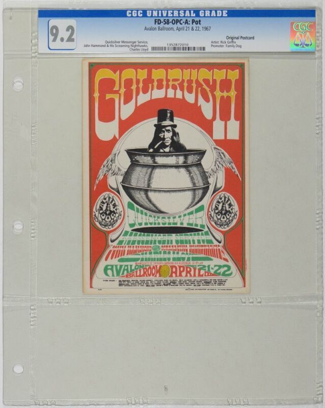 1967 FD-58 Quicksilver Messenger Service Avalon Ballroom Postcard CGC 9.2