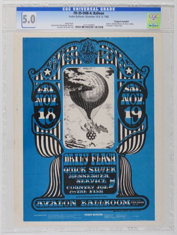 1966 FD-35 Daily Flash Quicksilver Country Joe Avalon Ballroom Handbill CGC 5.0