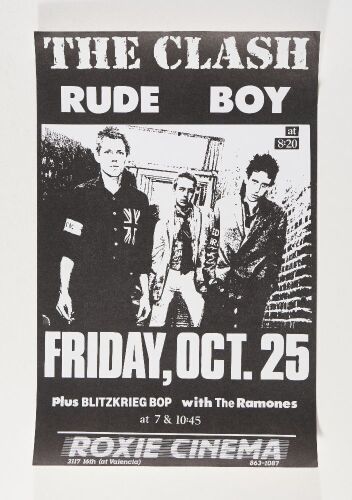 1978 The Clash The Ramones The Roxie Cinema Harlesden London Poster Near Mint 89
