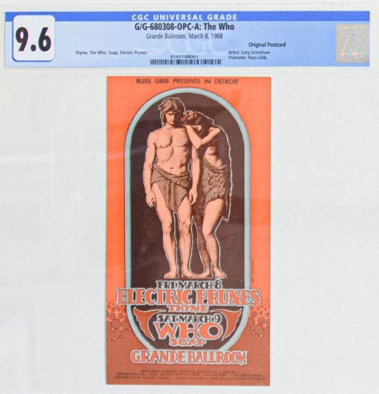 1968 G/G-680308 The Who The Electric Prunes Grande Ballroom Detroit Postcard CGC 9.6