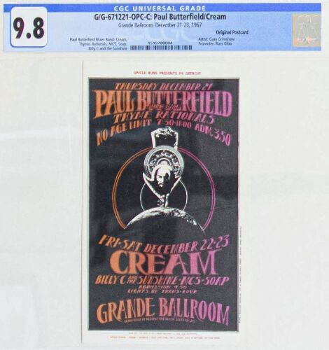 1967 G/G-671221 Cream Paul Butterfield MC5 Grande Ballroom Detroit MING Postcard CGC 9.8