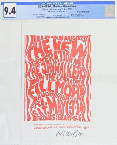 1966 BG-6 The New Generation The Charlatans Fillmore Auditorium Signed Wilson Handbill CGC 9.4