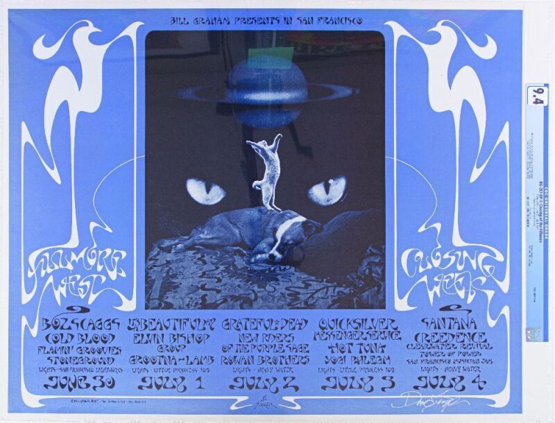 1971 BG-287 Grateful Dead Santana Hot Tuna Closing of Fillmore West Signed Singer Poster CGC 9.4