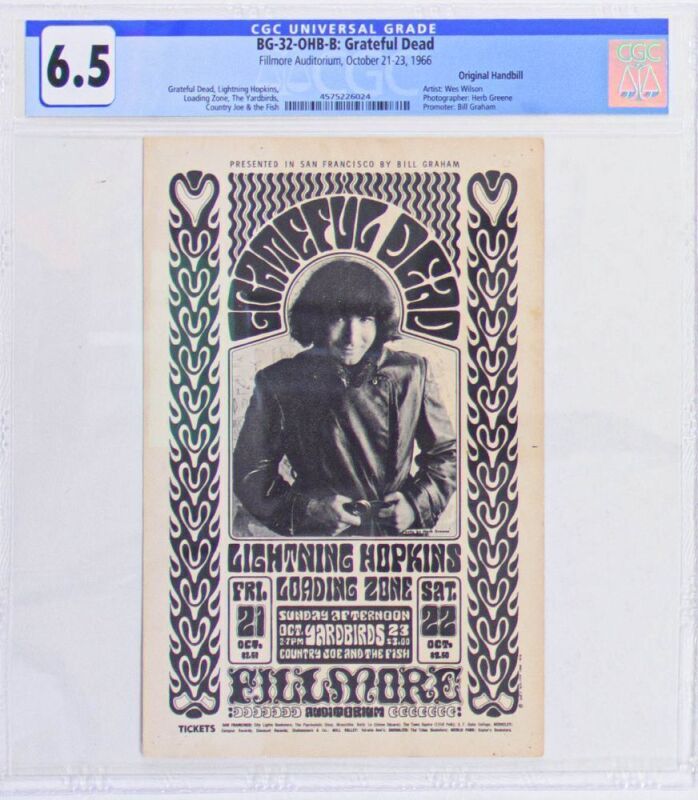 1966 BG-32 Grateful Dead Yardbirds Fillmore Auditorium Handbill CGC 6.5
