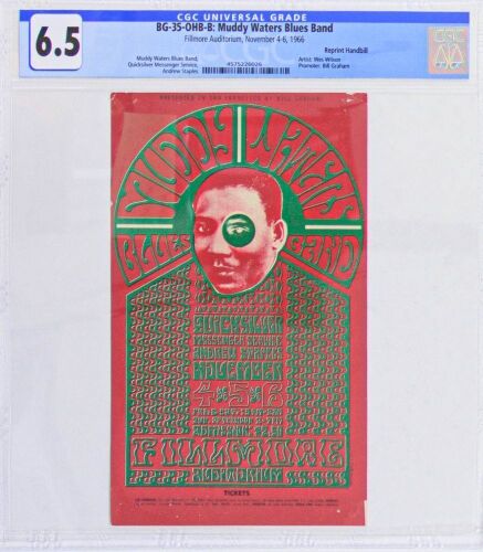 1966 BG-35 Muddy Waters Quicksilver Andrew Staples Fillmore Auditorium Handbill CGC 6.5