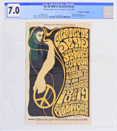 1966 BG-38 Grateful Dead James Cotton Fillmore Auditorium Handbill CGC 7.0