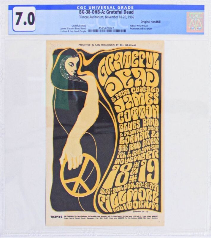 1966 BG-38 Grateful Dead James Cotton Fillmore Auditorium Handbill CGC 7.0