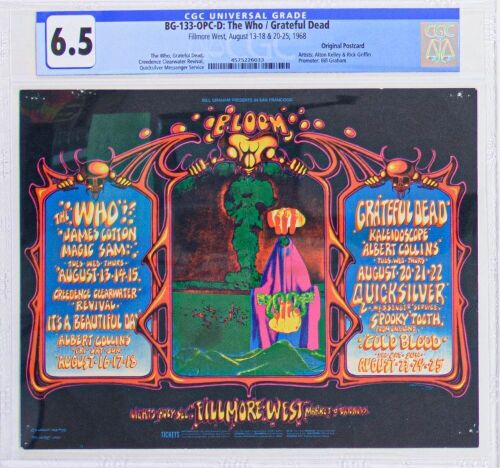 1968 BG-133 Grateful Dead The Who Fillmore West Postcard CGC 6.5