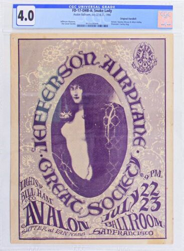 1966 FD-17 Jefferson Airplane The Great Society Avalon Ballroom Handbill CGC 4.0