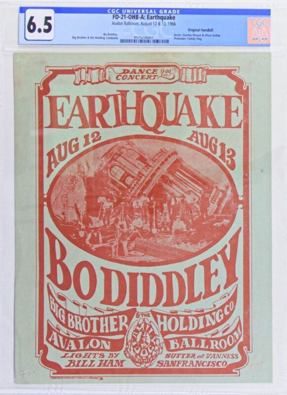 1966 FD-21 Bo Diddley Big Brother Avalon Ballroom Handbill CGC 6.5