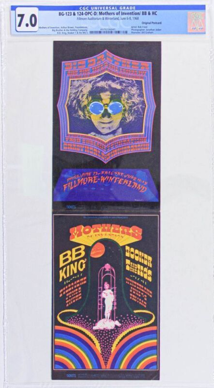 1968 BG-123 & 124 Frank Zappa B.B. King Janis Joplin Big Brother Winterland & Fillmore Double Postcard CGC 7.0