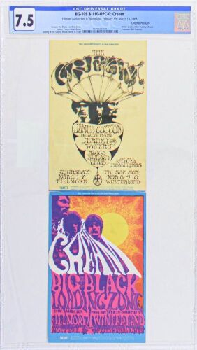 1968 BG-109 & 110 Cream Winterland & Fillmore Auditorium Double Postcard CGC 7.5