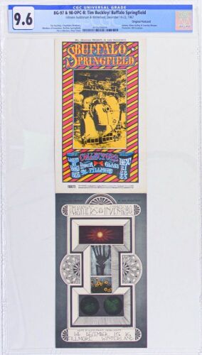 1967 BG-97 & 98 Frank Zappa Buffalo Springfield Hour Glass Winterland & Fillmore Double Postcard CGC 9.6