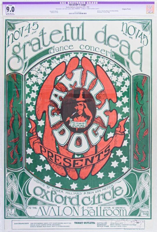 1966 FD-33 Grateful Dead Oxford Circle Avalon Ballroom Poster CGC 9.0 Restored & TRIMMED
