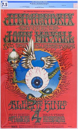 1968 BG-105 Jimi Hendrix Winterland & Fillmore Auditorium First Printing Poster CGC 7.5