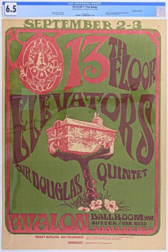 1966 FD-24 The 13th Floor Elevators Sir Douglas Quintet Avalon Ballroom Poster CGC 6.5