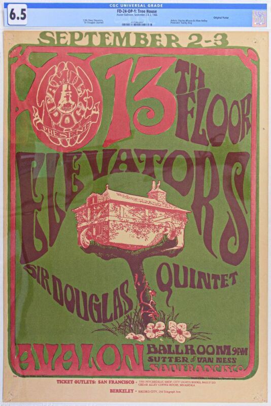 1966 FD-24 The 13th Floor Elevators Sir Douglas Quintet Avalon Ballroom Poster CGC 6.5
