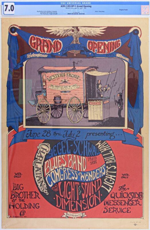 1967 AOR-2.203 Greg Irons Big Brother Janis Joplin Western Front Grand Opening Poster CGC 7.0
