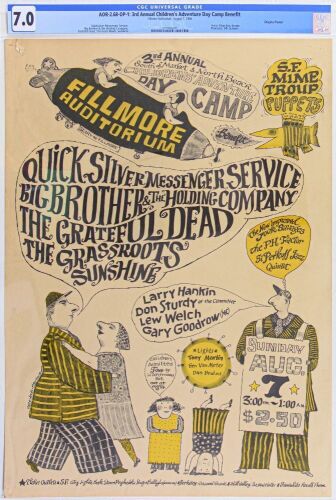 1966 AOR-2.68 Grateful Dead Quicksilver Big Brother Grass Roots Fillmore Auditorium Poster CGC 7.0