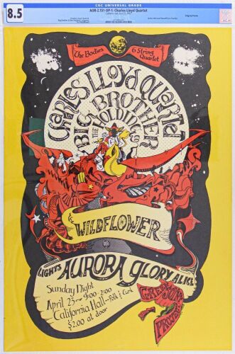1967 AOR-2.151 Big Brother Janis Joplin Charles Lloyd California Hall Poster CGC 8.5