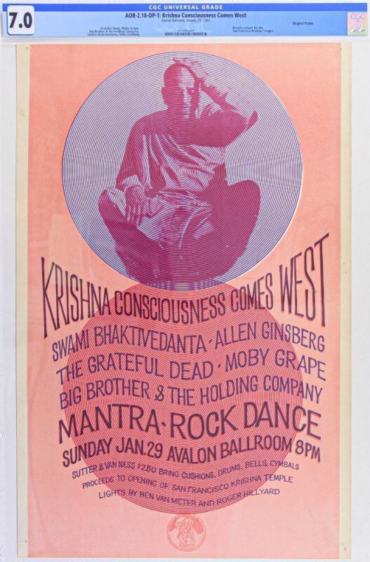 1967 AOR-2.18 Grateful Dead Allen Ginsberg Big Brother Avalon Ballroom Poster CGC 7.0