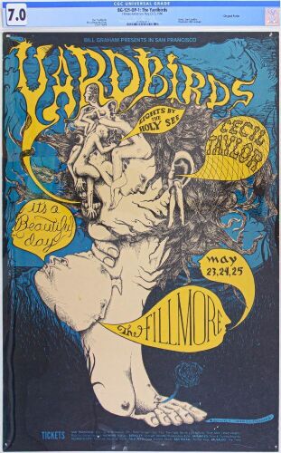 1968 BG-121 The Yardbirds It’s a Beautiful Day Fillmore Auditorium Poster CGC 7.0