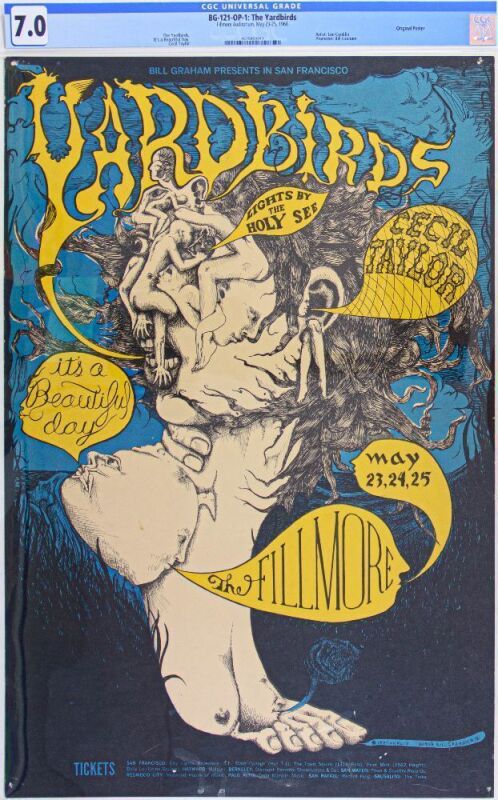 1968 BG-121 The Yardbirds It’s a Beautiful Day Fillmore Auditorium Poster CGC 7.0