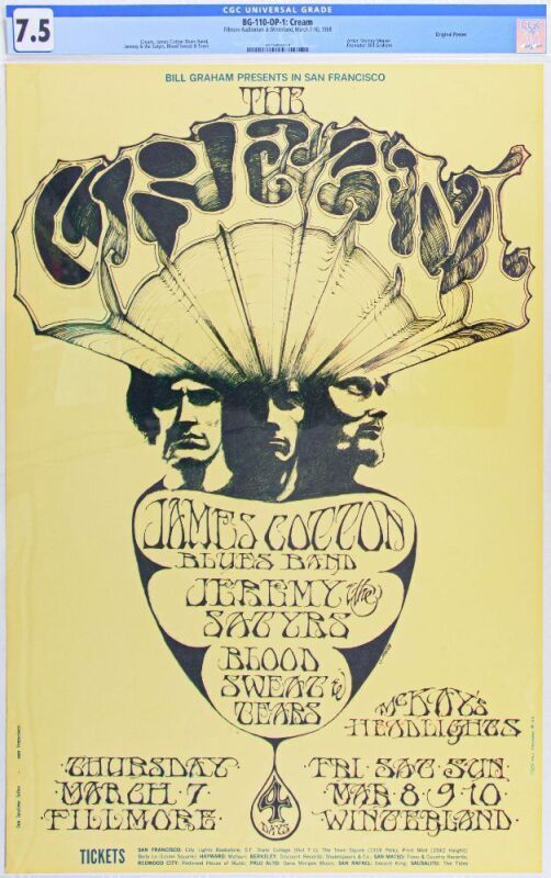 1968 BG-110 Cream Fillmore Auditorium & Winterland Poster CGC 7.5
