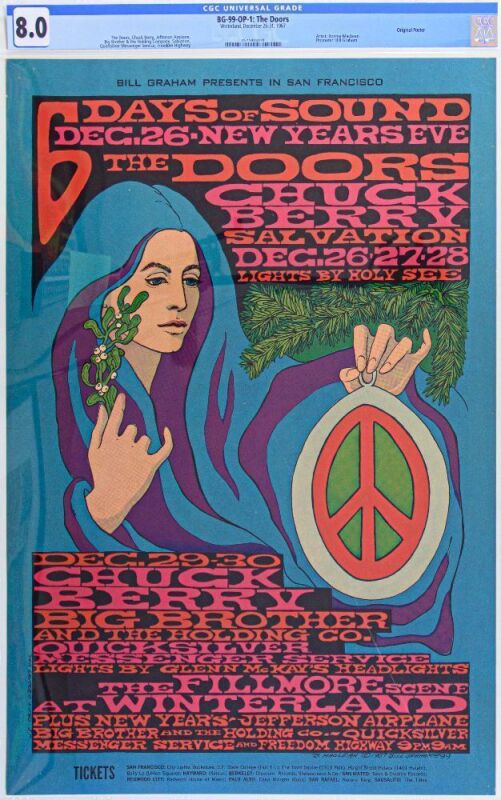 1967 BG-99 The Doors Chuck Berry Big Brother NYE Winterland Poster CGC 8.0
